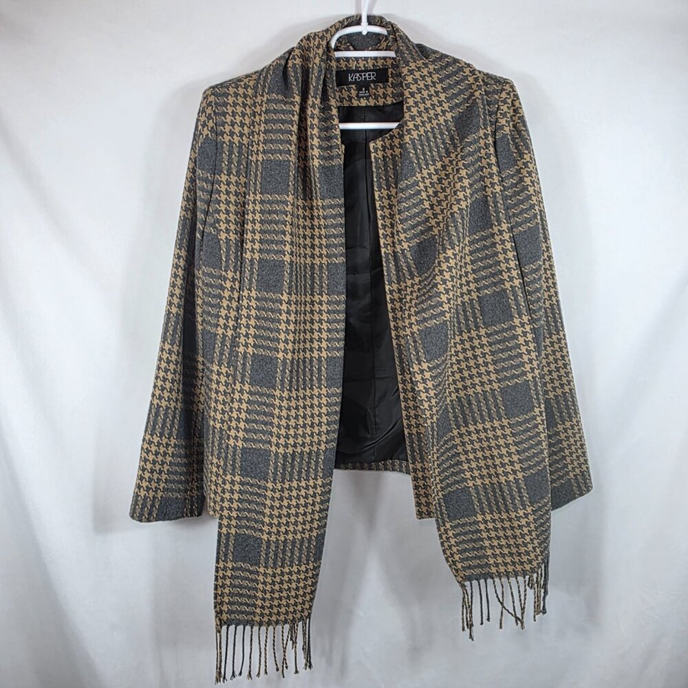 Vintage Kasper Wool Blend Skirt Suit Size 8 Gray & Yellow Plaid Jacket Gray Skir - Picture 2 of 15